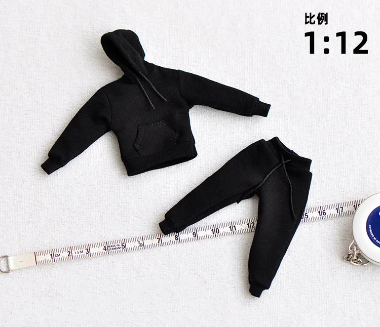 1/12 Fashion 3pc Sweatpants Suit (Black) - Clothes Suitable for 6'' Inch Action Figures