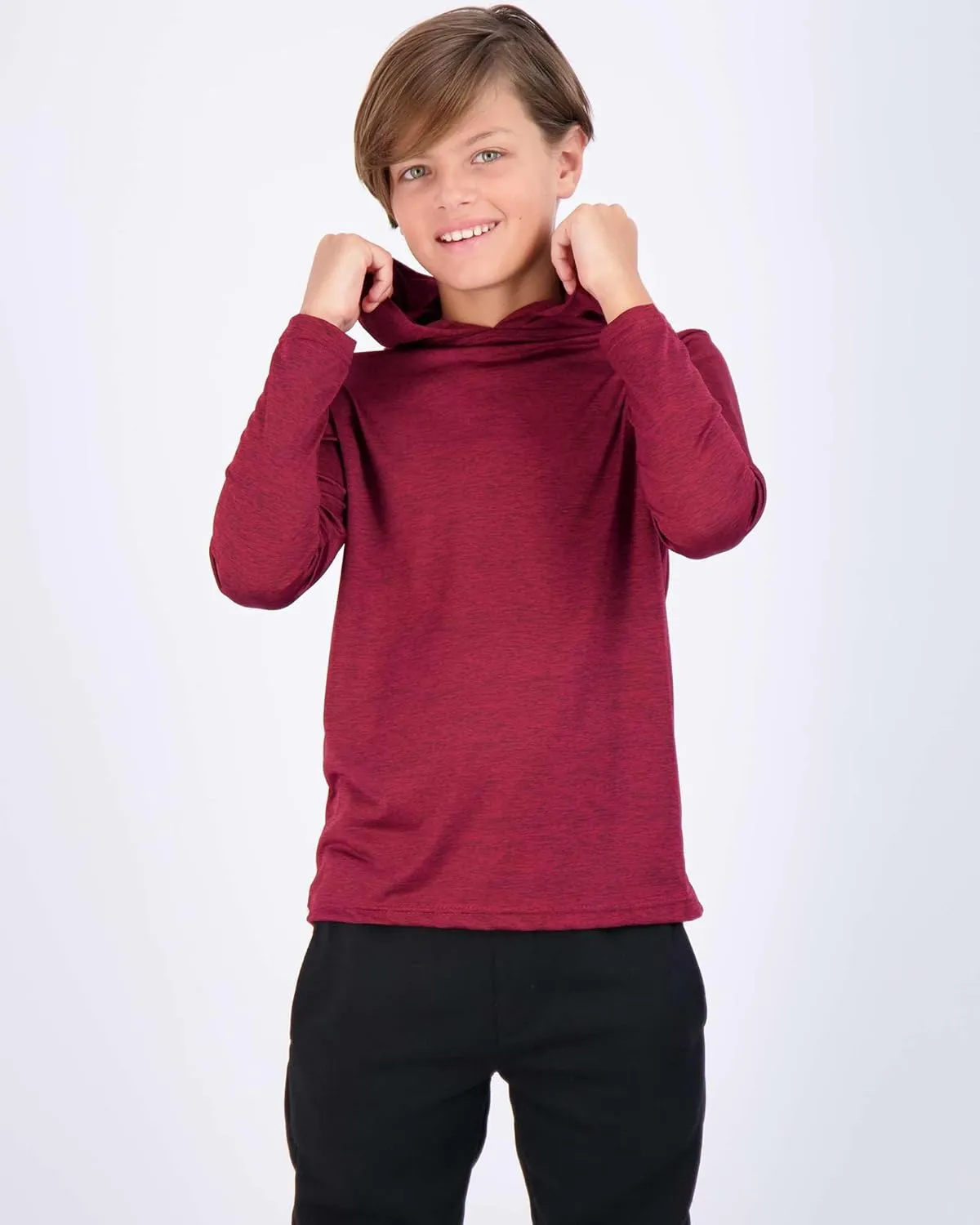 3 Pack: Dry-Fit Youth Boys Teen Active Long Sleeve Hoodie Sweatshirts - Hooded Pullover Shirts