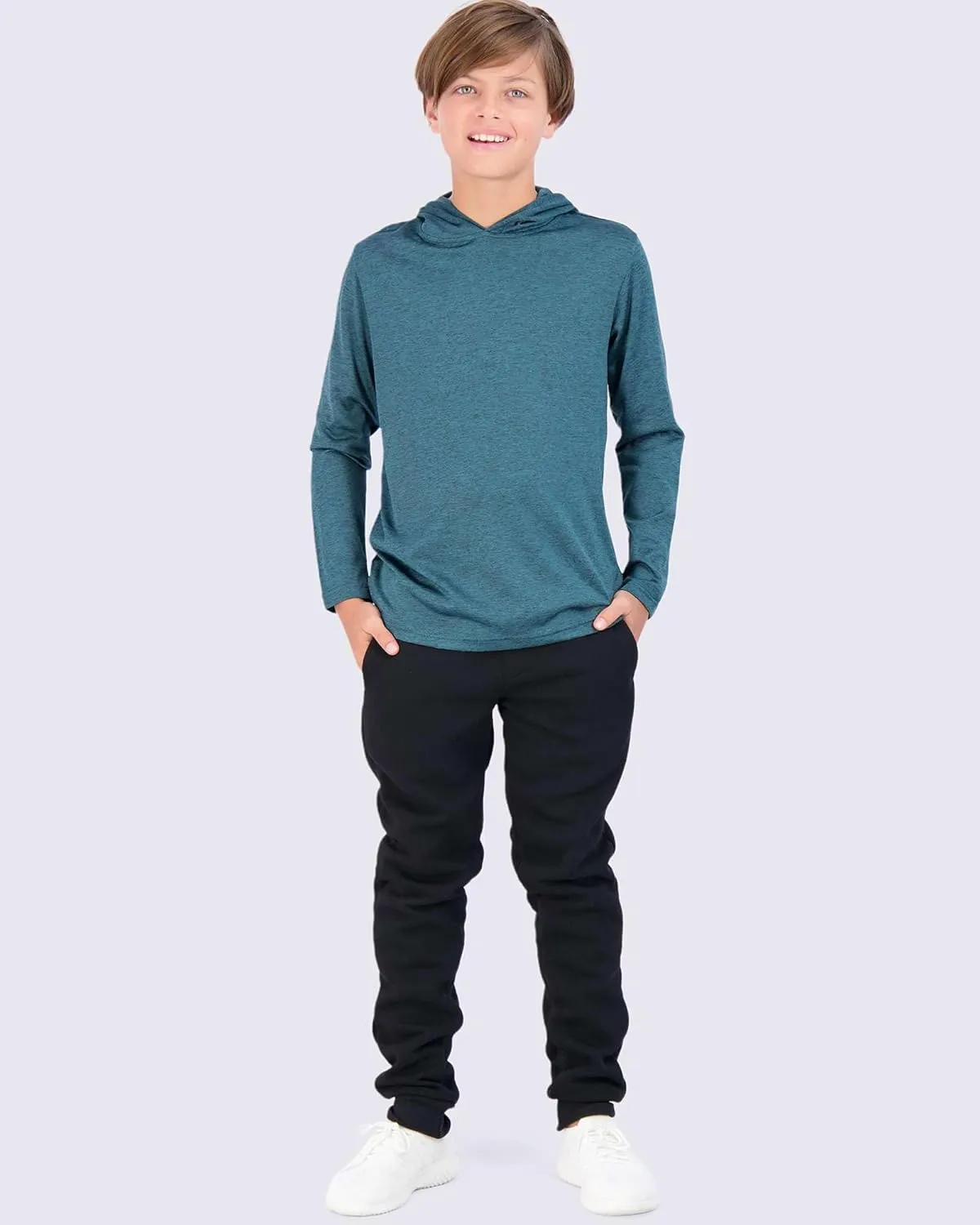 3 Pack: Dry-Fit Youth Boys Teen Active Long Sleeve Hoodie Sweatshirts - Hooded Pullover Shirts