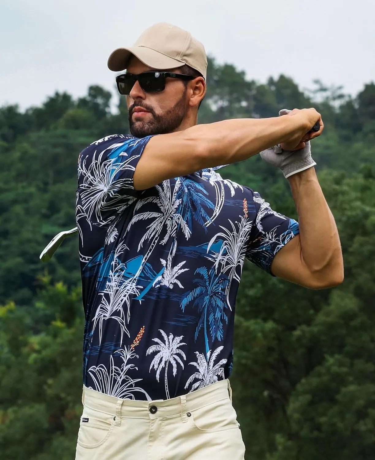 APTRO Men's Polo Shirts Short Sleeve Moisture Wicking Fashion Print Hawaiian Golf Shirts for Men