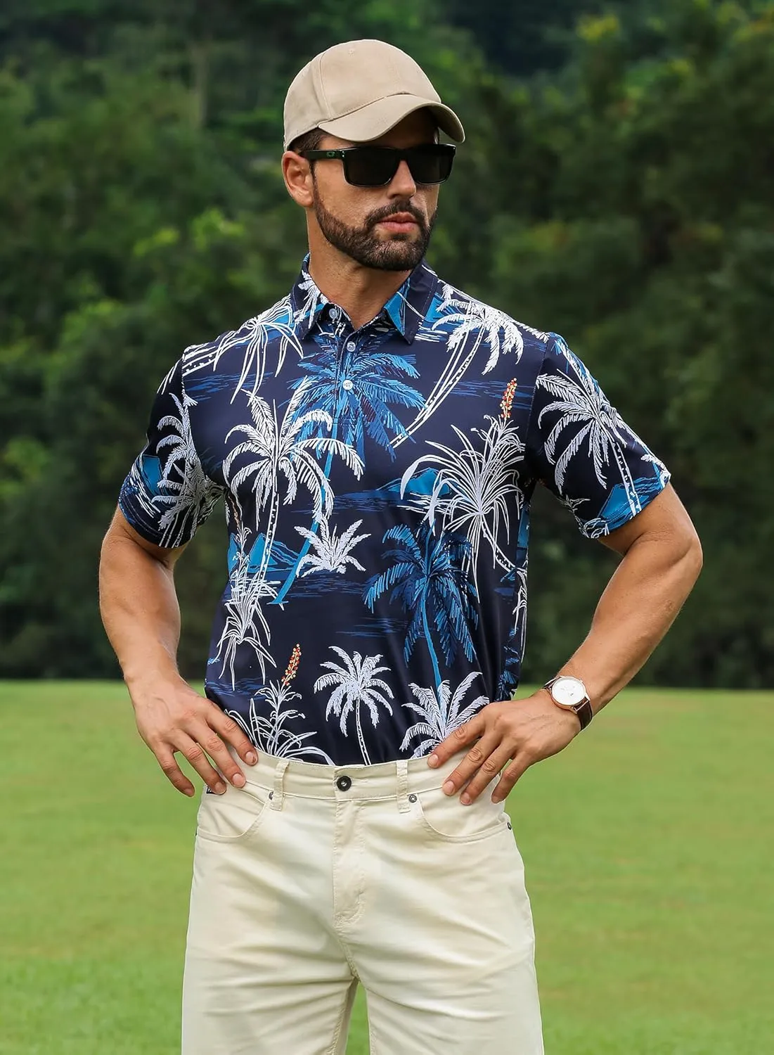 APTRO Men's Polo Shirts Short Sleeve Moisture Wicking Fashion Print Hawaiian Golf Shirts for Men