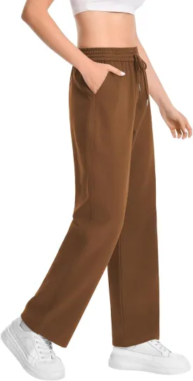 Auriviz Widen Waistband Sweat Pants for Women Exposed Pockets Lounge Sweatpants Straight Leg Pants 29 Inseam