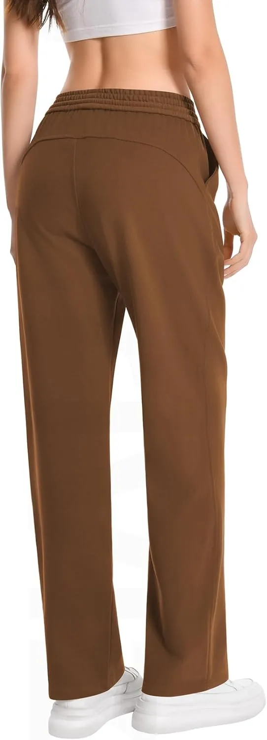 Auriviz Widen Waistband Sweat Pants for Women Exposed Pockets Lounge Sweatpants Straight Leg Pants 29 Inseam