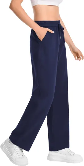 Auriviz Widen Waistband Sweat Pants for Women Exposed Pockets Lounge Sweatpants Straight Leg Pants 29 Inseam