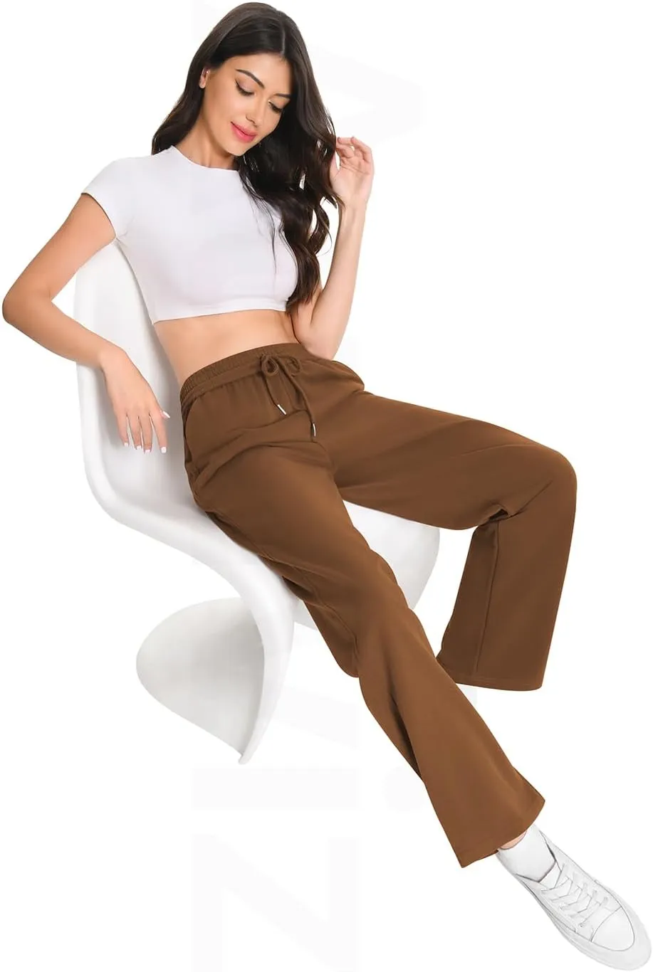 Auriviz Widen Waistband Sweat Pants for Women Exposed Pockets Lounge Sweatpants Straight Leg Pants 29 Inseam