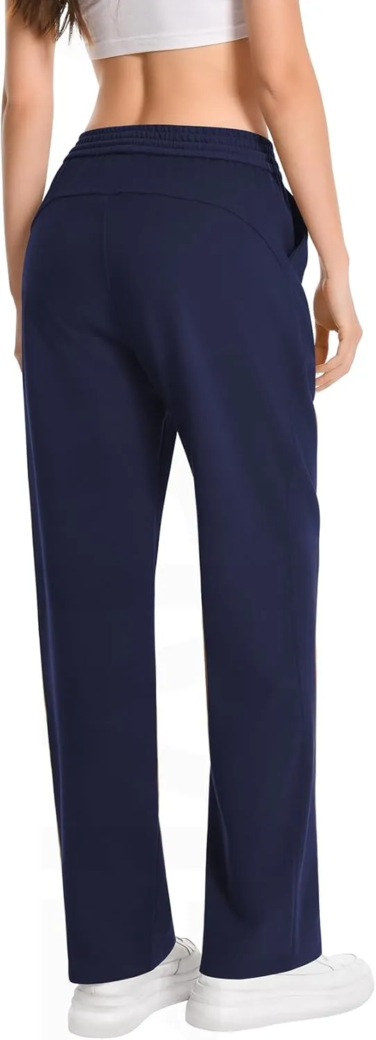 Auriviz Widen Waistband Sweat Pants for Women Exposed Pockets Lounge Sweatpants Straight Leg Pants 29 Inseam