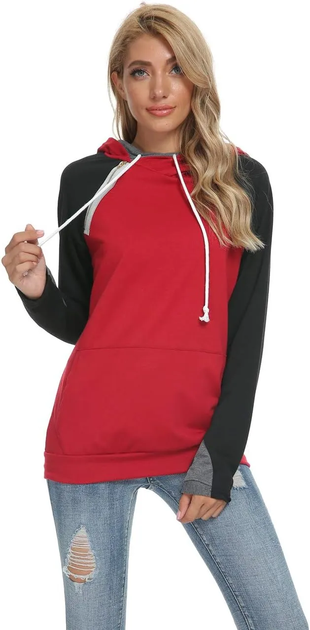 Barlver Women's Casual Hoodies Long Sleeve Sweatshirts Cowl Neck Drawstring Hooded Pullover Top with Pockets