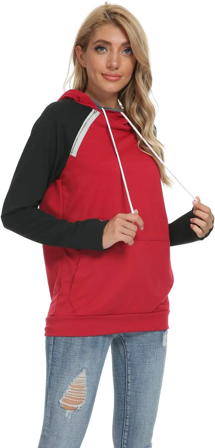 Barlver Women's Casual Hoodies Long Sleeve Sweatshirts Cowl Neck Drawstring Hooded Pullover Top with Pockets