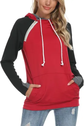 Barlver Women's Casual Hoodies Long Sleeve Sweatshirts Cowl Neck Drawstring Hooded Pullover Top with Pockets