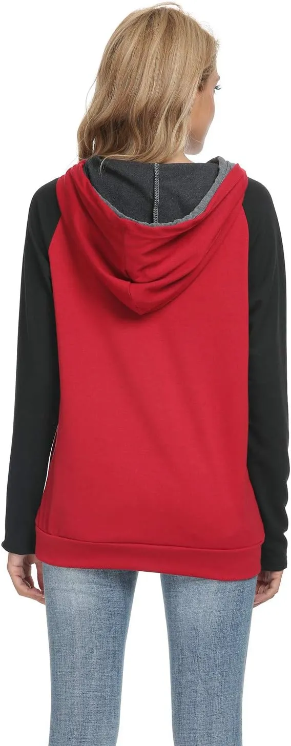 Barlver Women's Casual Hoodies Long Sleeve Sweatshirts Cowl Neck Drawstring Hooded Pullover Top with Pockets