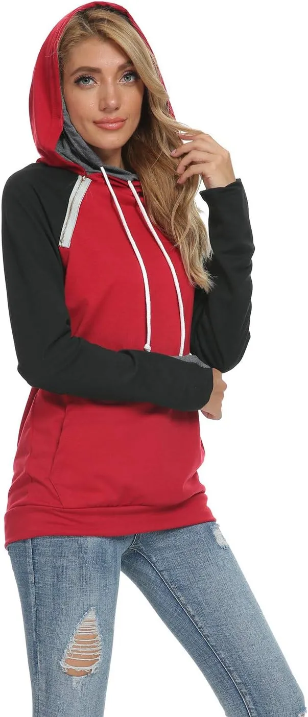 Barlver Women's Casual Hoodies Long Sleeve Sweatshirts Cowl Neck Drawstring Hooded Pullover Top with Pockets
