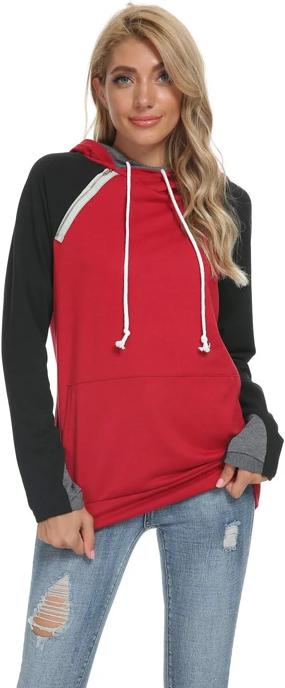 Barlver Women's Casual Hoodies Long Sleeve Sweatshirts Cowl Neck Drawstring Hooded Pullover Top with Pockets