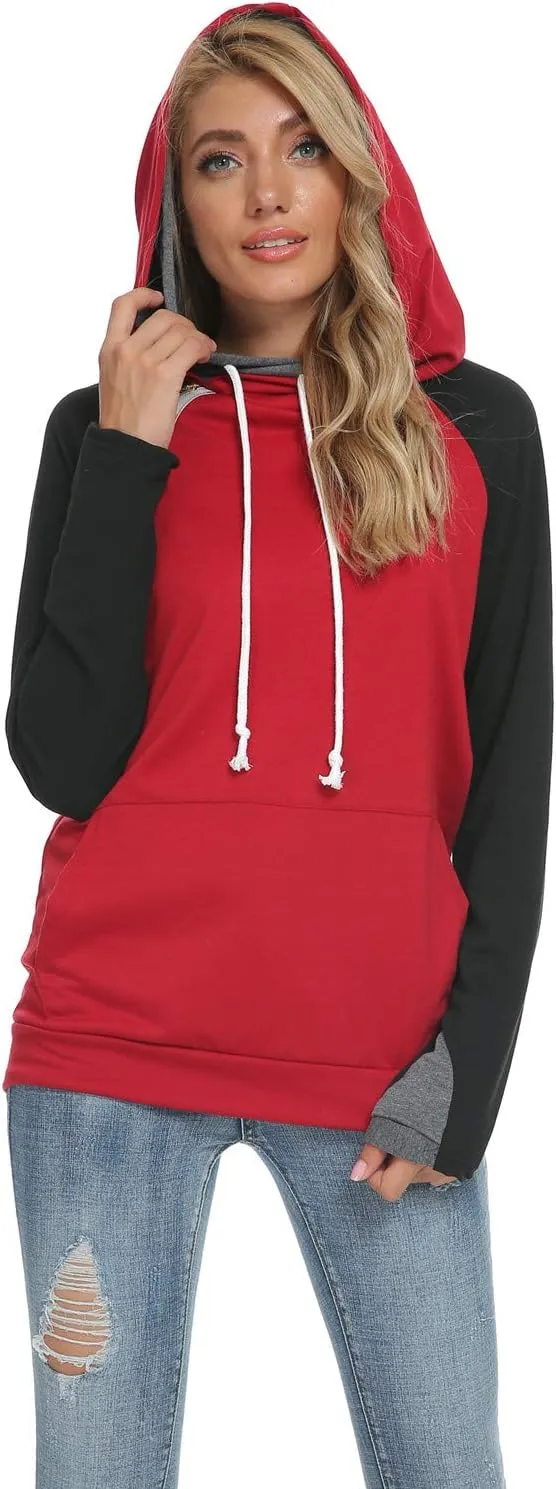 Barlver Women's Casual Hoodies Long Sleeve Sweatshirts Cowl Neck Drawstring Hooded Pullover Top with Pockets
