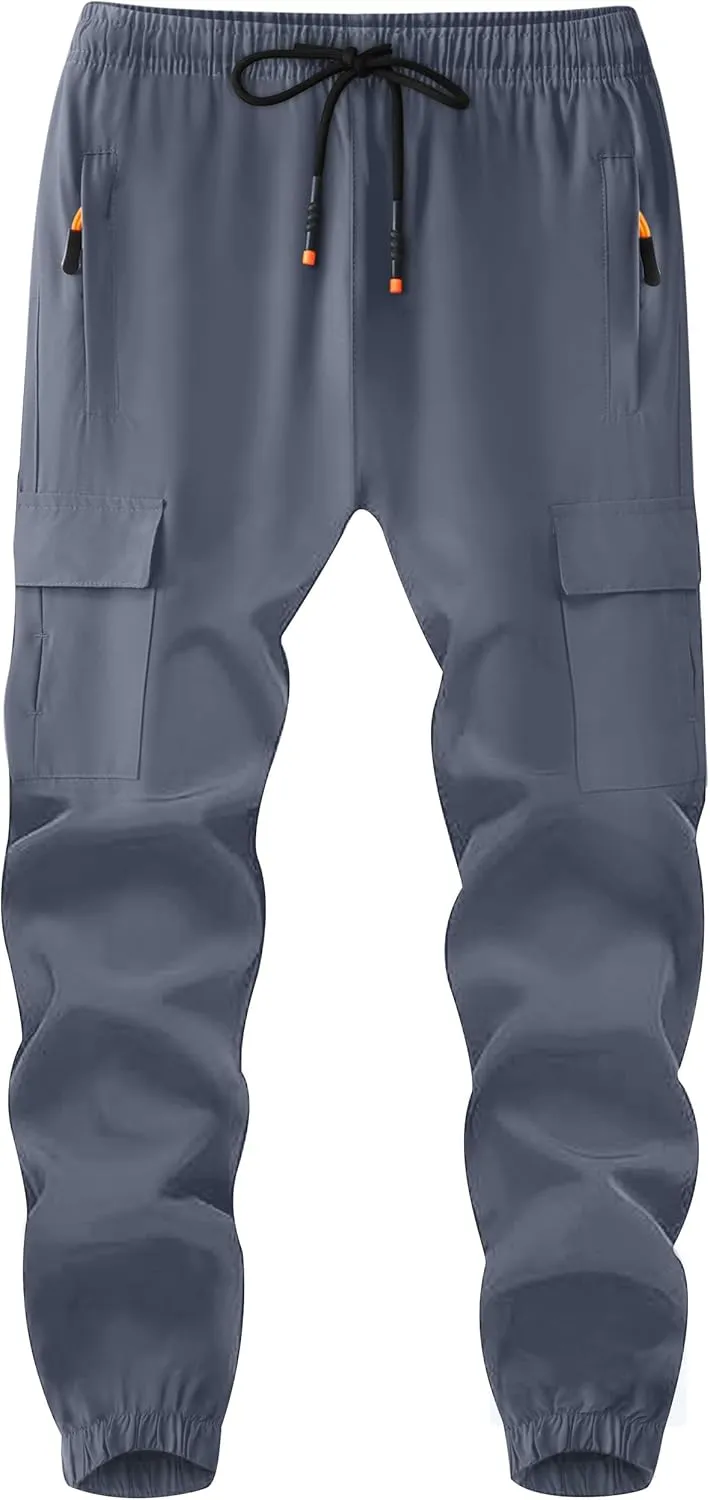 Boys Cargo Joggers Youth Quick Dry Athletic Pants Lightweight Hiking Jogger Pants with Zipper Pockets