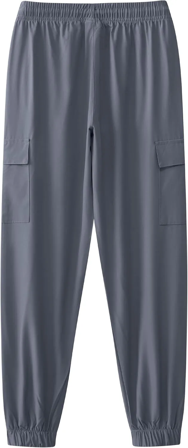 Boys Cargo Joggers Youth Quick Dry Athletic Pants Lightweight Hiking Jogger Pants with Zipper Pockets