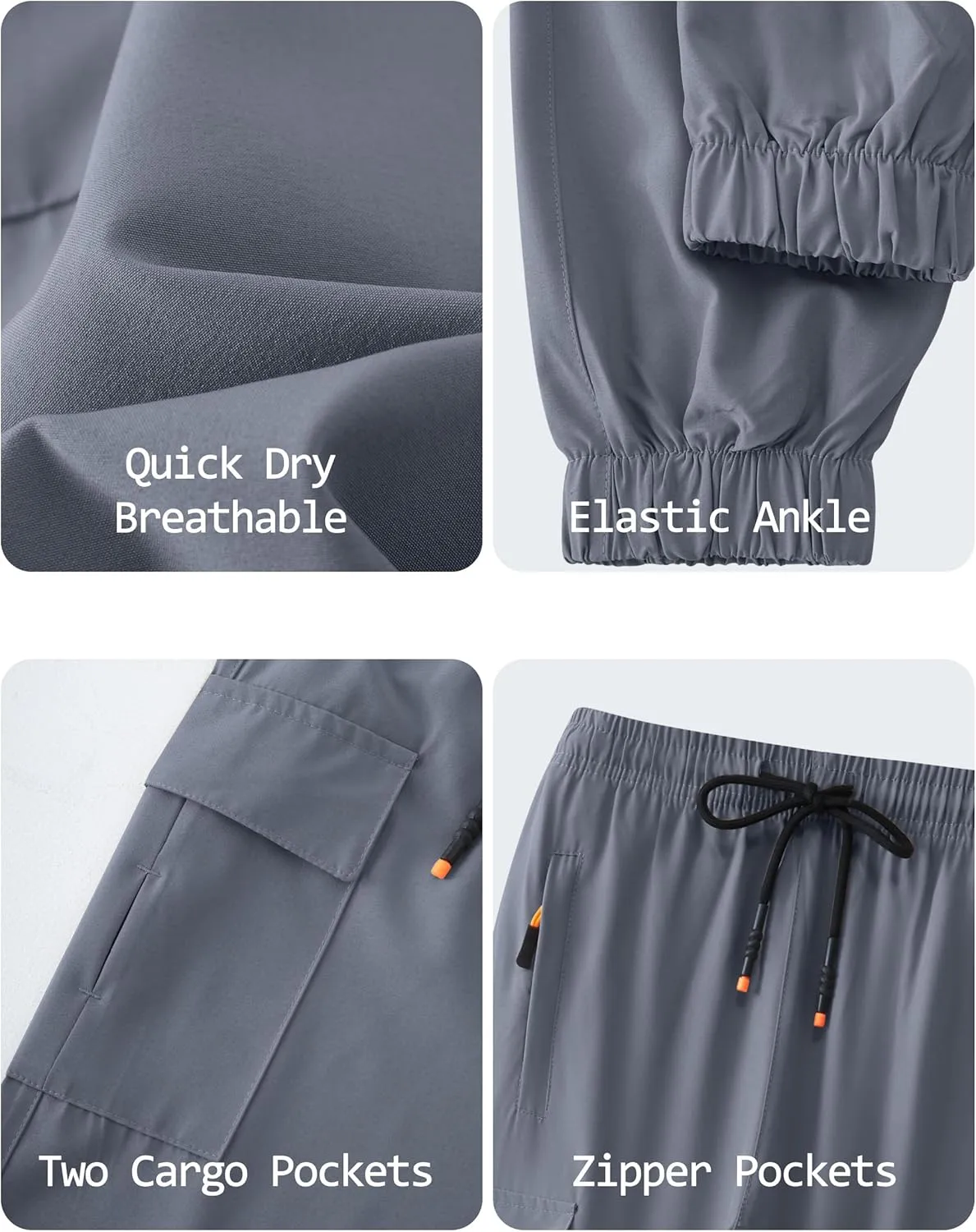 Boys Cargo Joggers Youth Quick Dry Athletic Pants Lightweight Hiking Jogger Pants with Zipper Pockets