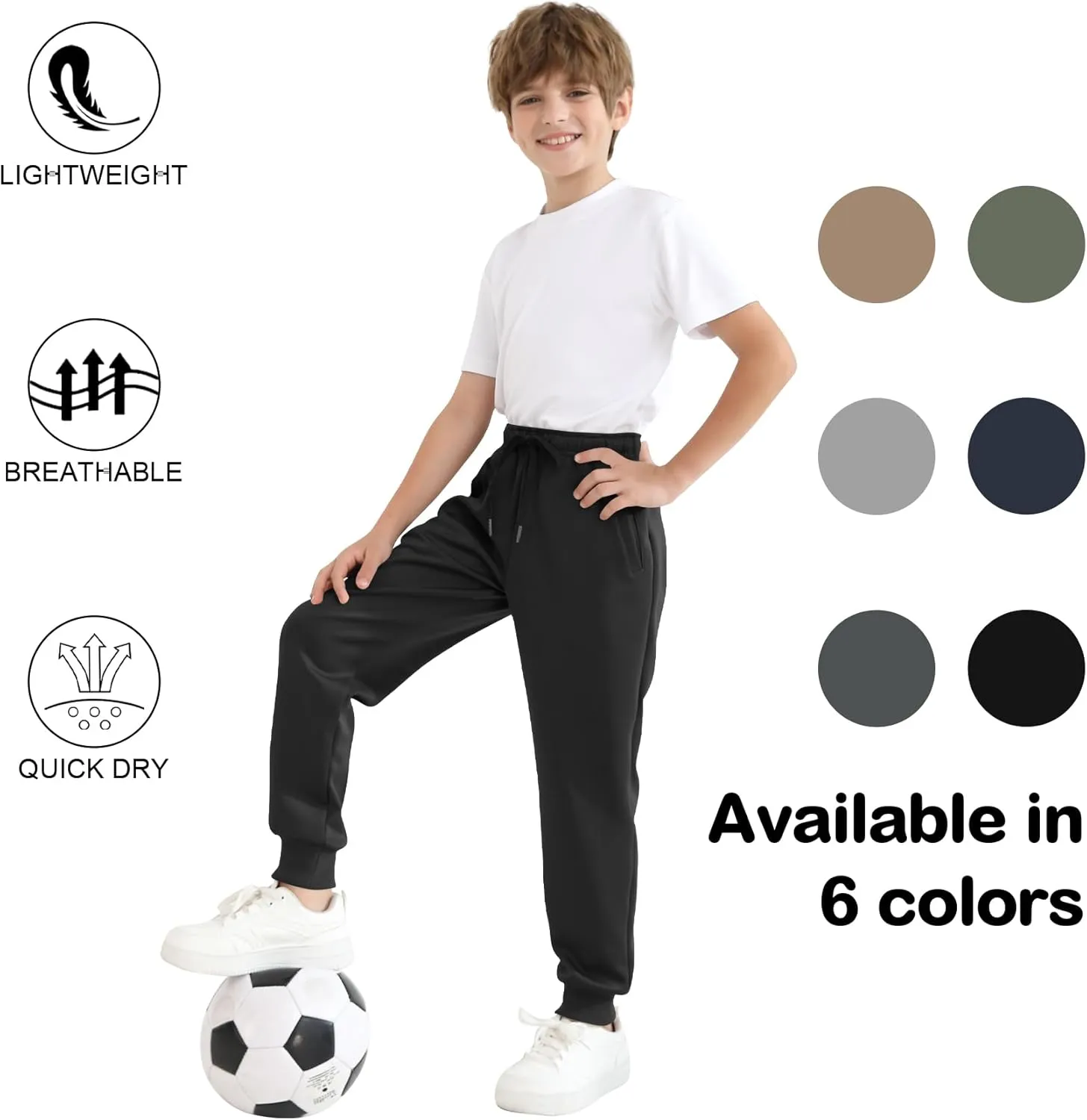 Boys Jogger Sweatpants 3-16 Years Tapered Leg Lightweight Athletic Track Pants for Kids Youth