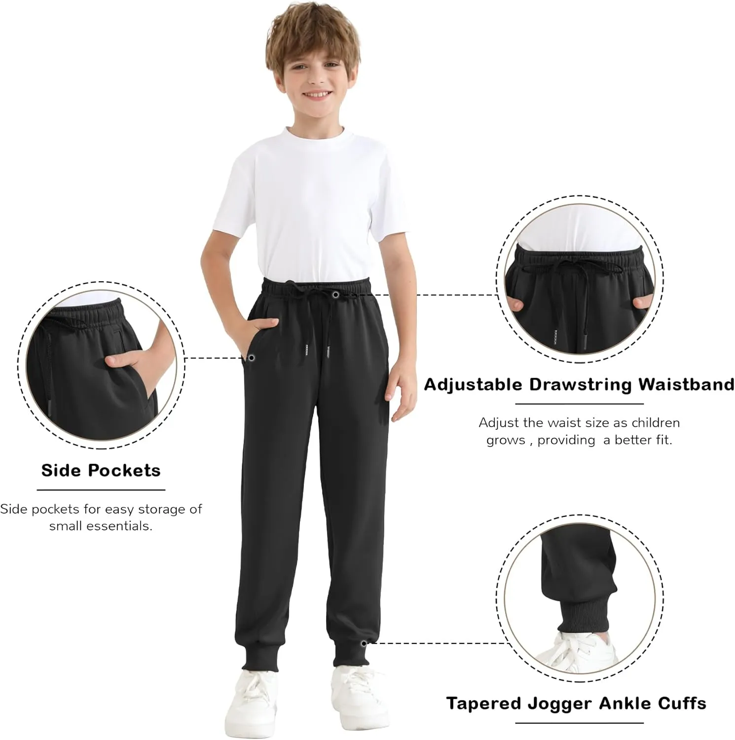 Boys Jogger Sweatpants 3-16 Years Tapered Leg Lightweight Athletic Track Pants for Kids Youth