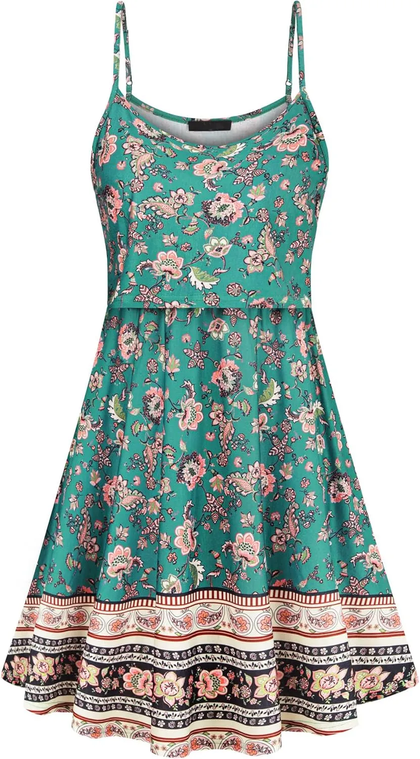 connche Floral Maternity Summer Dress Spaghetti Strap Nursing Breastfeeding
