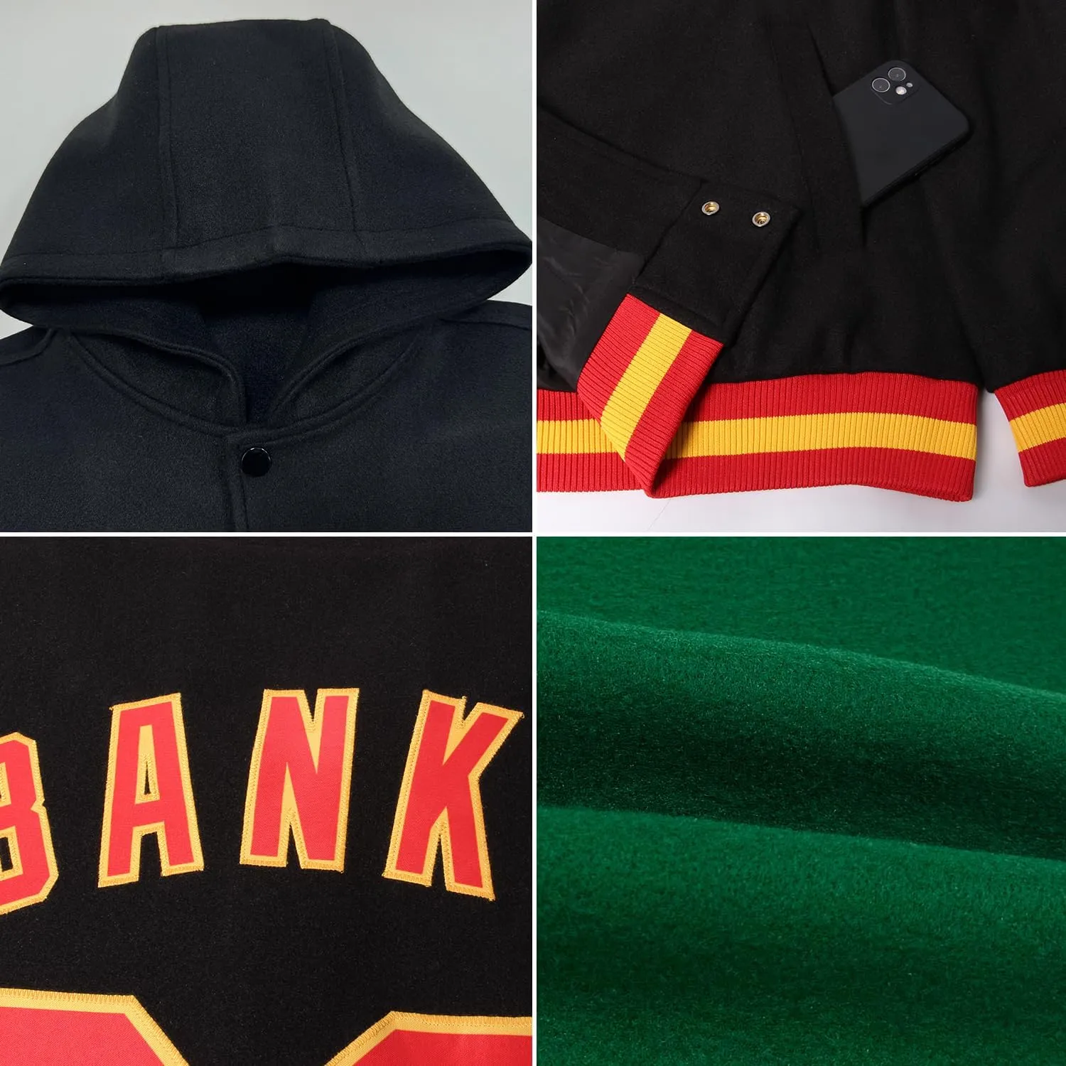 Custom Baseball Jackets Men Women Youth Personalized Varsity Letterman Jacket with Hood Stitched Name Number