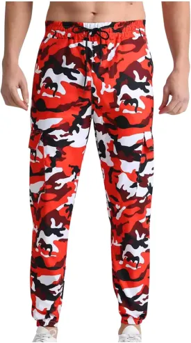 Finelylove Mens Cargo Sweatpants Lightweight Camo Jogger Pants Elastic Waist Drawstring Workout Trousers with Pockets