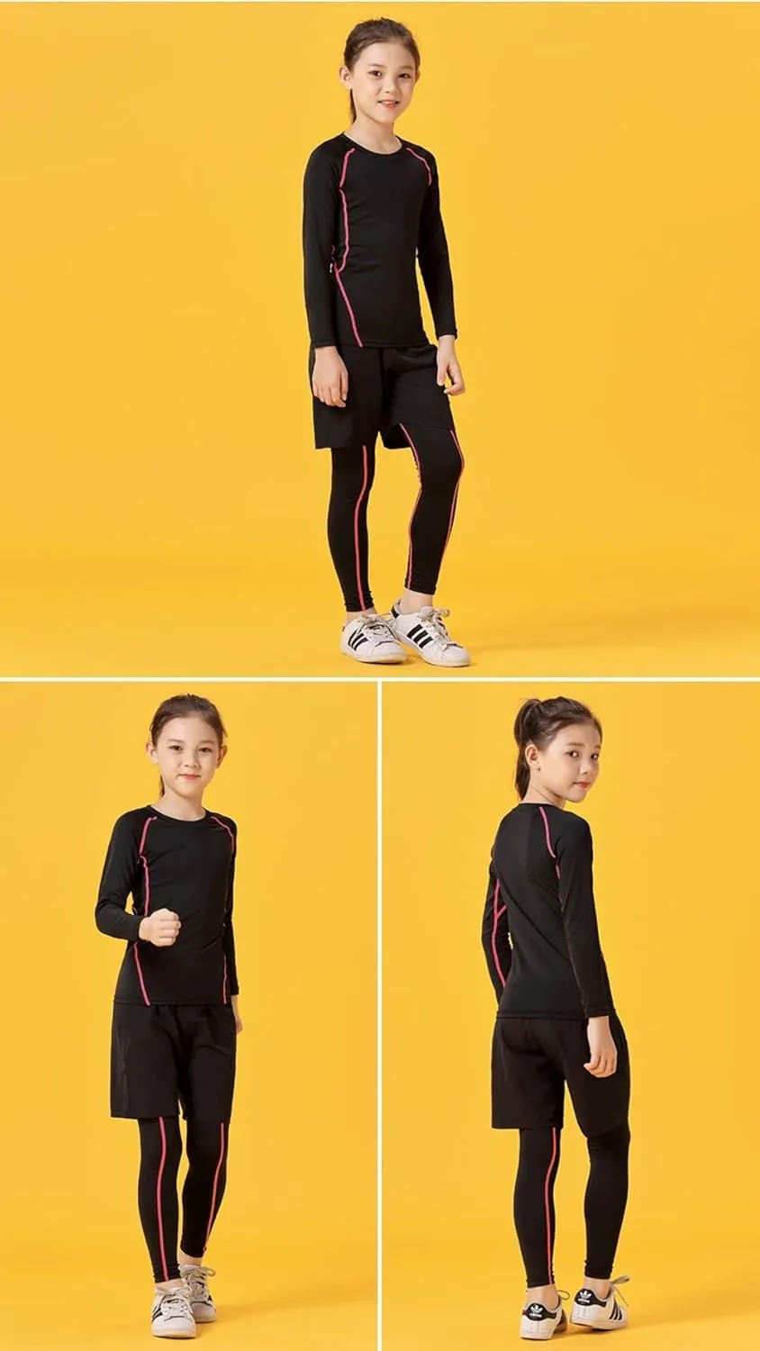 Girls Boys Compression Set Base Layer Athletic Leggings Kids Sports Shirts and Pant 2 Pcs Underwear
