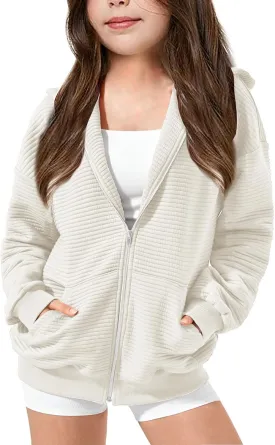 Girls Oversized Full Zip Hoodie Casual Long Sleeve Sweatshirts Cute Jackets with Pockets