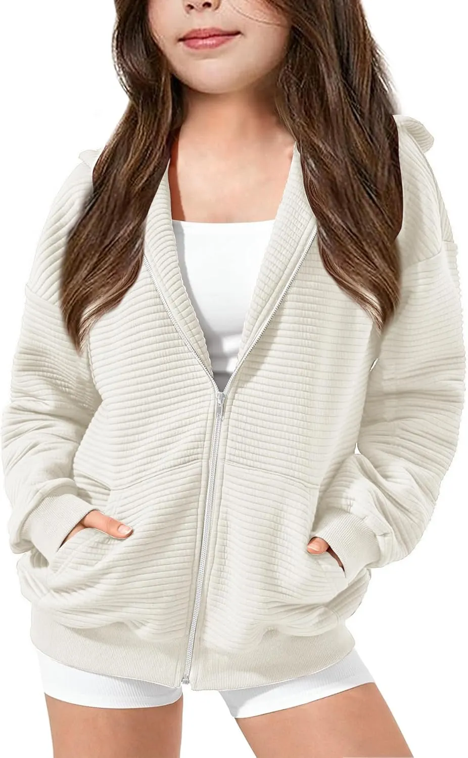 Girls Oversized Full Zip Hoodie Casual Long Sleeve Sweatshirts Cute Jackets with Pockets