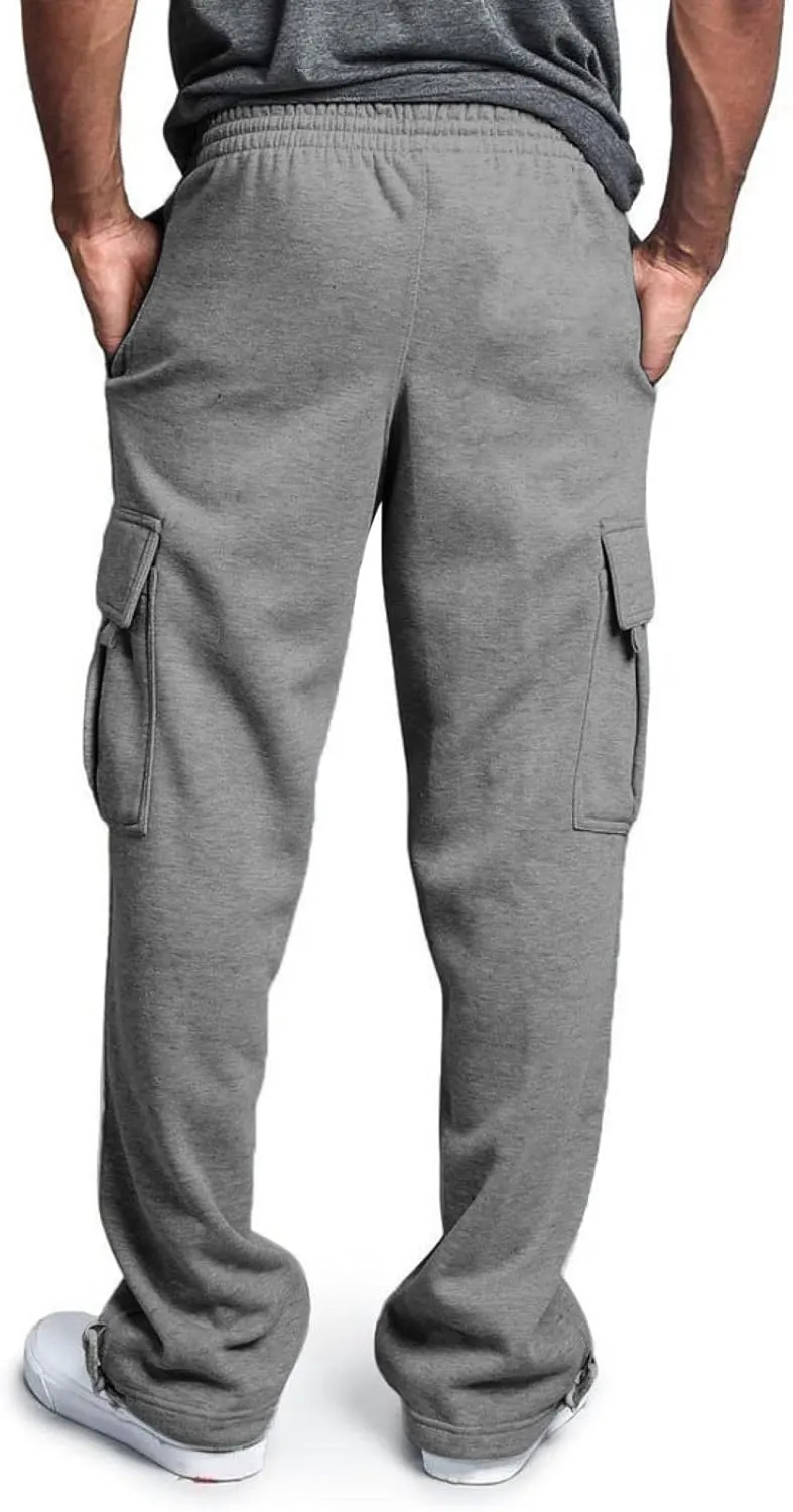 Heavyweight Cargo Sweatpants for Men Casual Fleece Jogger Sports Hiking Pants Drawstring Trousers with Pockets