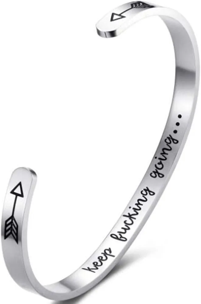 Jude Jewelers Stainless Steel Keep Going Inspirational Mantra Statment Cocktail Party Sports Bangle Bracelet