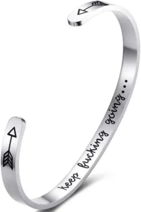 Jude Jewelers Stainless Steel Keep Going Inspirational Mantra Statment Cocktail Party Sports Bangle Bracelet