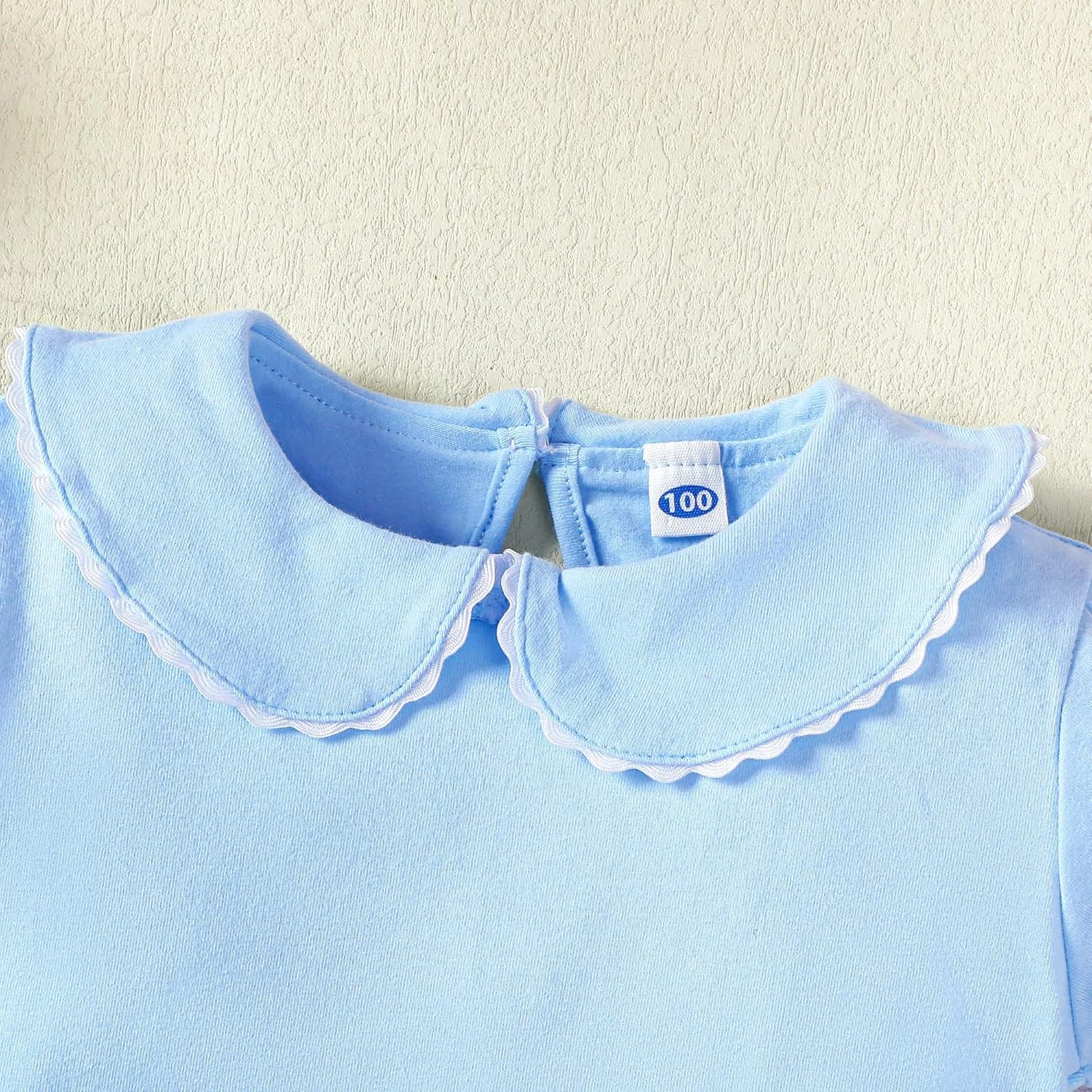 LYSMuch 2-5T Toddler Girls Peter Pan Collar Shirt Puff Short Sleeve Basic Top Blouse Solid Color Tee