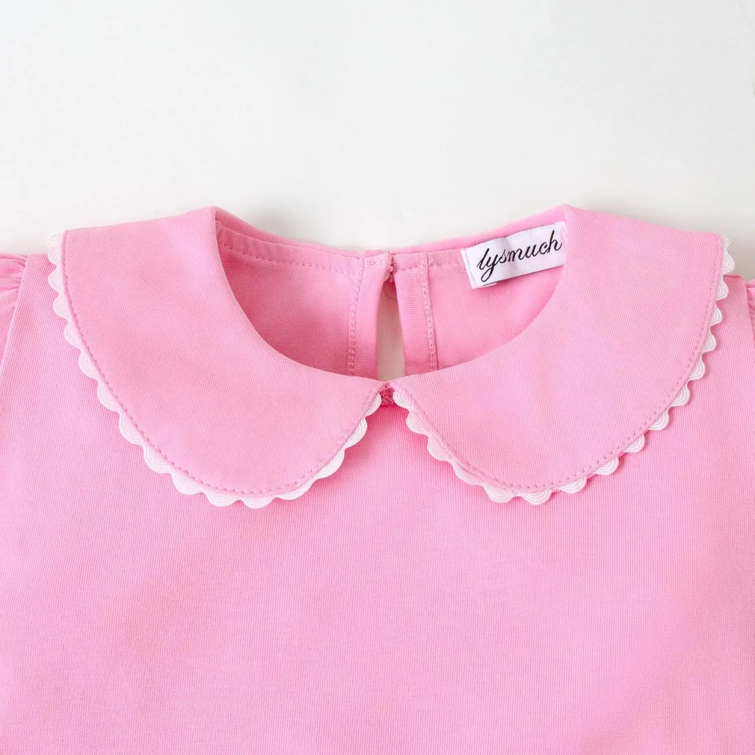 LYSMuch 2-5T Toddler Girls Peter Pan Collar Shirt Puff Short Sleeve Basic Top Blouse Solid Color Tee
