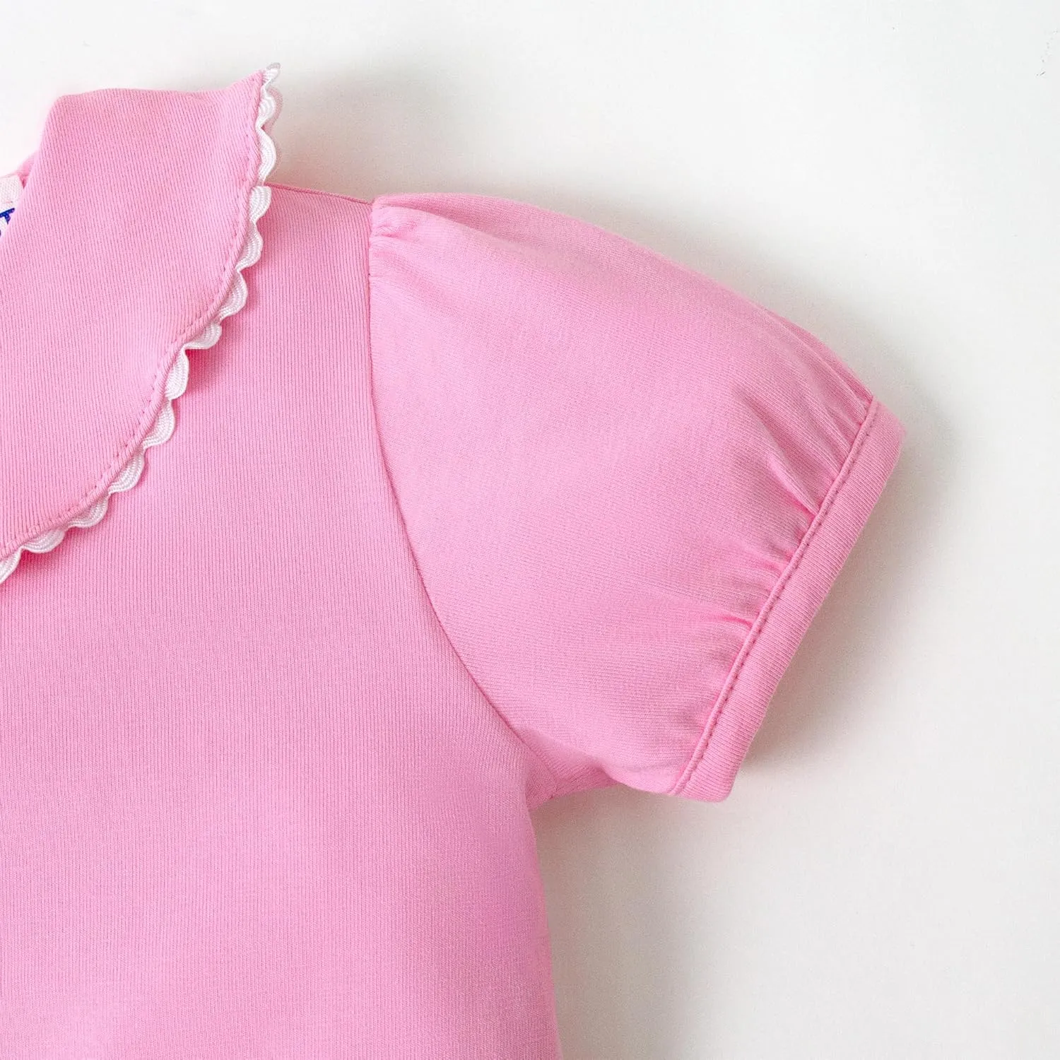 LYSMuch 2-5T Toddler Girls Peter Pan Collar Shirt Puff Short Sleeve Basic Top Blouse Solid Color Tee