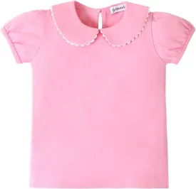 LYSMuch 2-5T Toddler Girls Peter Pan Collar Shirt Puff Short Sleeve Basic Top Blouse Solid Color Tee
