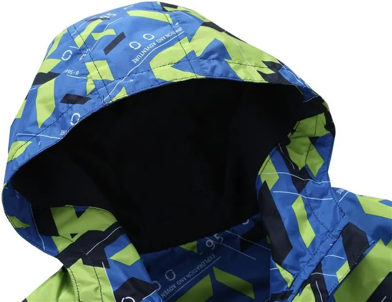 M2C Boys Outdoor Color Block Fleece Lining Windproof Jackets with Hood