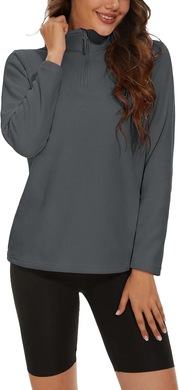 MAGCOMSEN Women's Quarter Zip Pullover Polar Fleece Sweatshirts Lightweight Stand-Collar Jacket Warm Tops