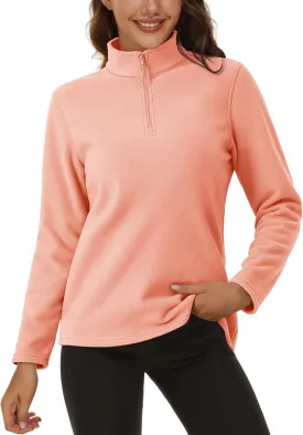 MAGCOMSEN Women's Quarter Zip Pullover Polar Fleece Sweatshirts Lightweight Stand-Collar Jacket Warm Tops