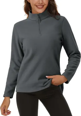 MAGCOMSEN Women's Quarter Zip Pullover Polar Fleece Sweatshirts Lightweight Stand-Collar Jacket Warm Tops
