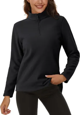 MAGCOMSEN Women's Quarter Zip Pullover Polar Fleece Sweatshirts Lightweight Stand-Collar Jacket Warm Tops