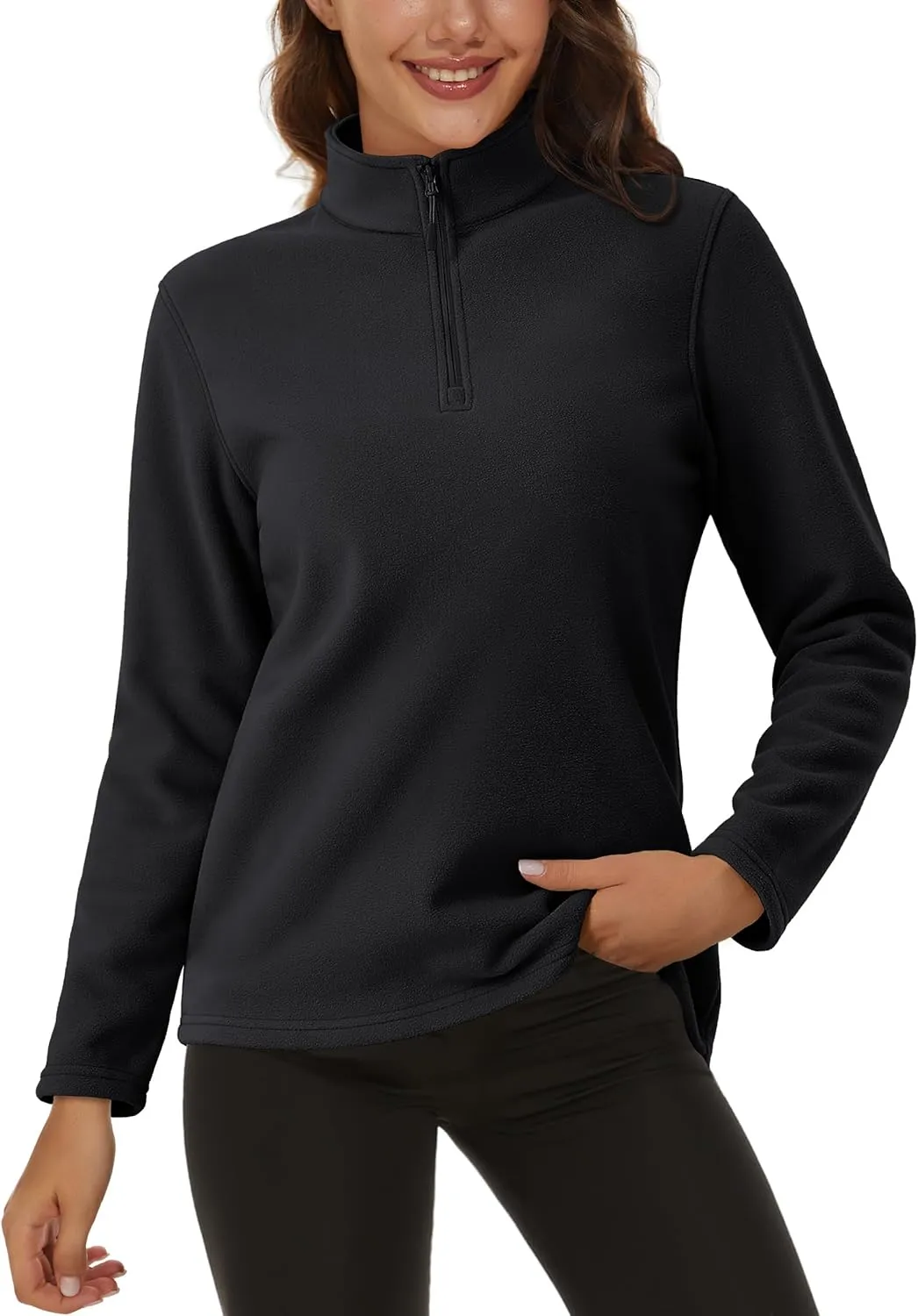 MAGCOMSEN Women's Quarter Zip Pullover Polar Fleece Sweatshirts Lightweight Stand-Collar Jacket Warm Tops