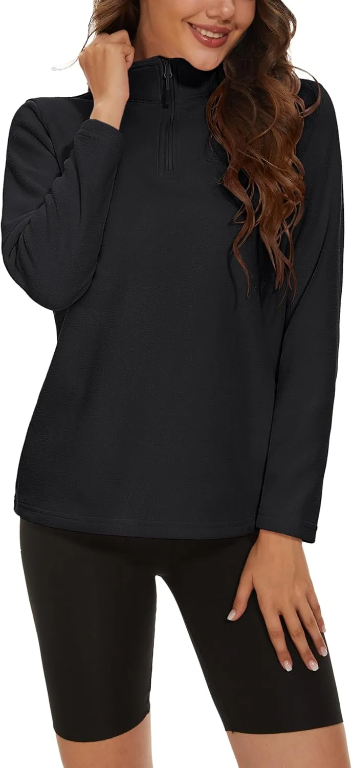 MAGCOMSEN Women's Quarter Zip Pullover Polar Fleece Sweatshirts Lightweight Stand-Collar Jacket Warm Tops