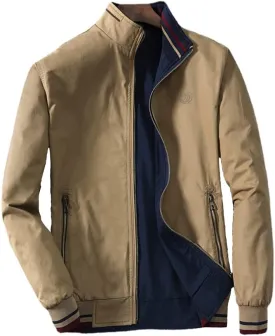 Mens Bomber Jackets Zip Up Lightweight Slim Fit Varsity Stand Collar Cotton Reversible Jacket Windbreaker