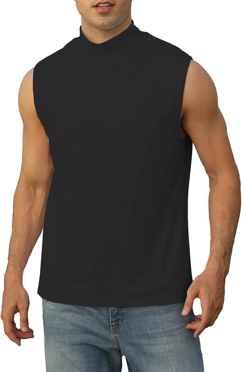 Mens Mock Turtleneck Tee Shirts Sleeveless Casual Basic Slim Fit Knitted Pullover Tank Tops