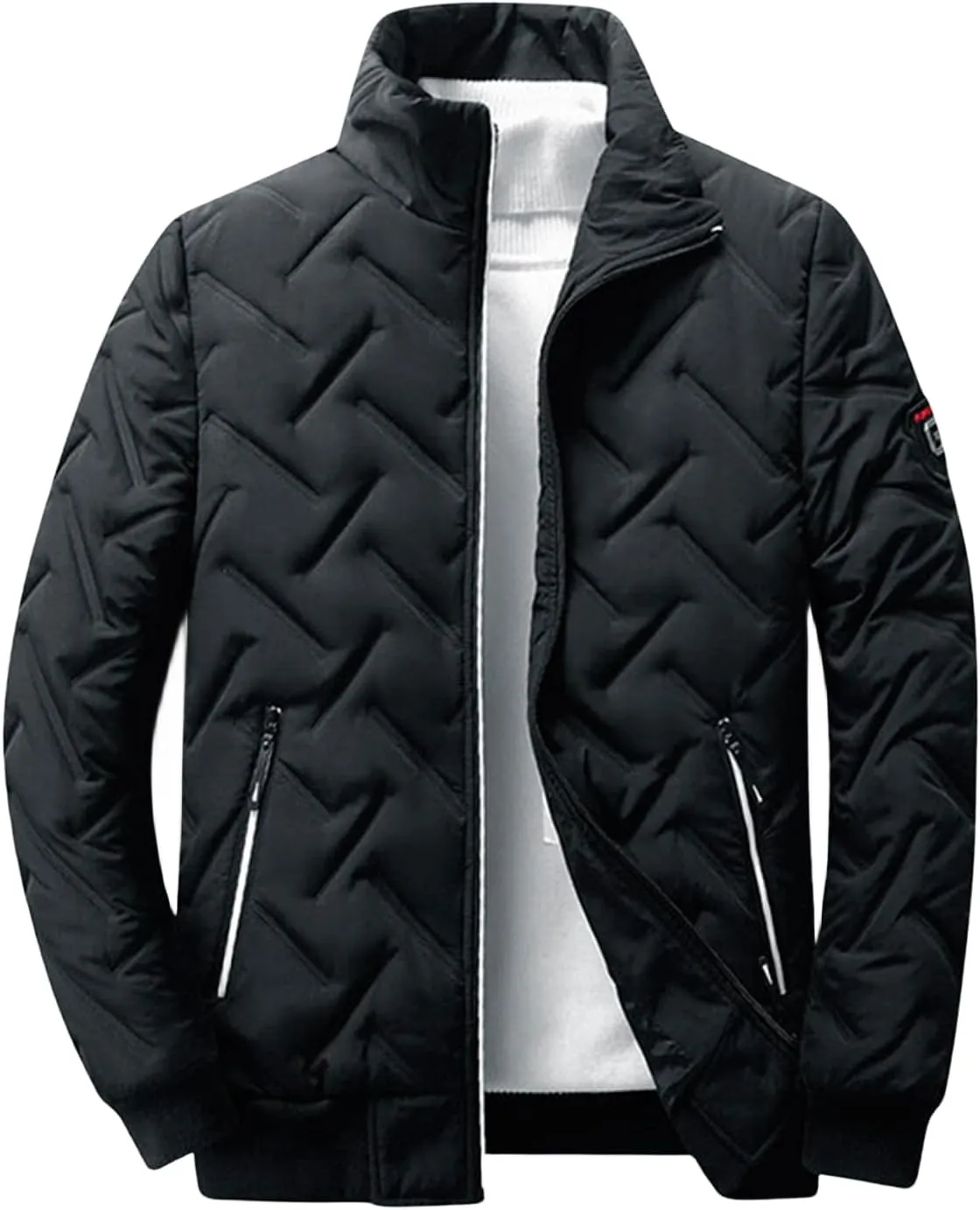 Men's Padded Jackets Winter Full Zipper Fleece Outwear Casual Windproof Bomber Varsity Coat