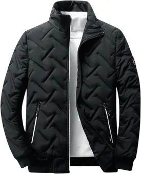 Men's Padded Jackets Winter Full Zipper Fleece Outwear Casual Windproof Bomber Varsity Coat