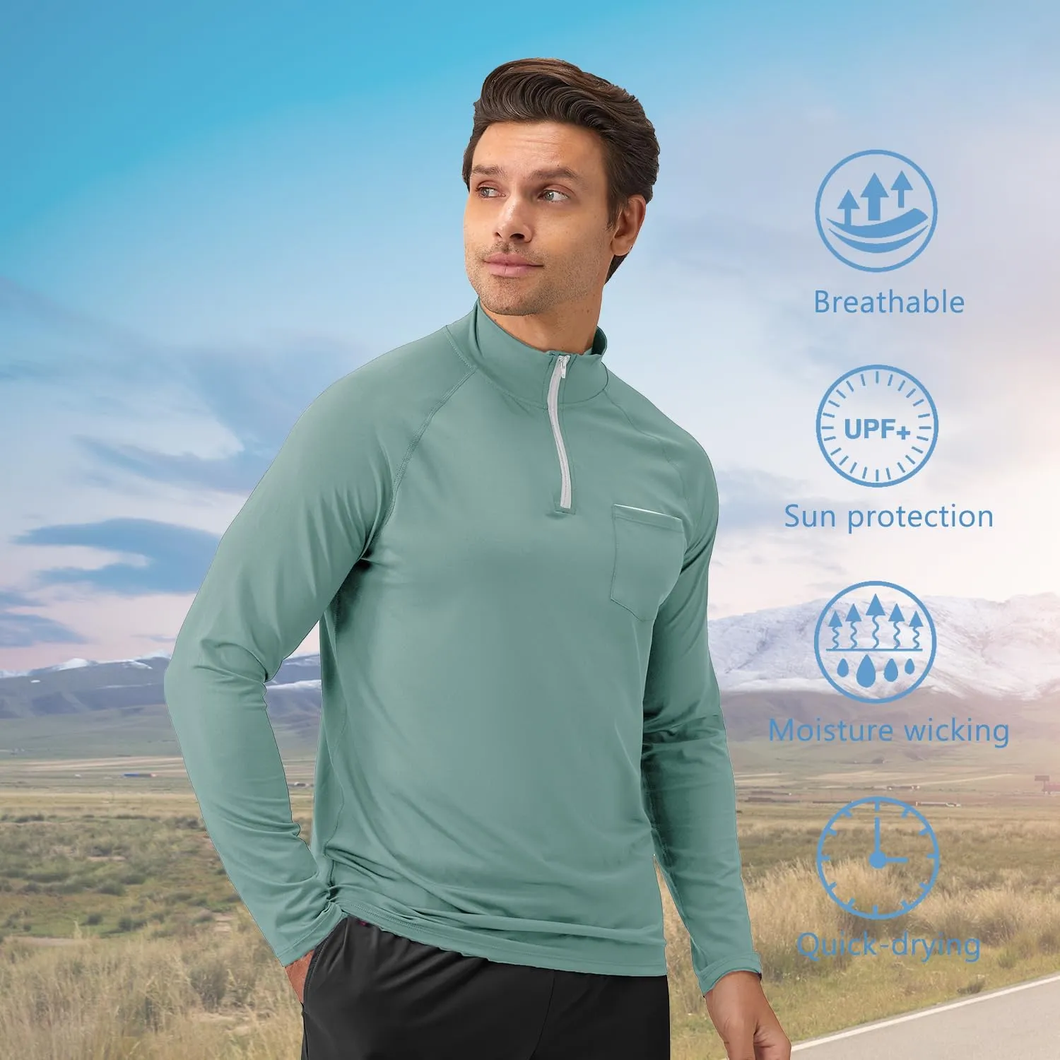 Men's Quarter Zip Pullover Long Sleeve Golf Shirts 1/4 Half Zip Sweatshirts for Golf Polo Fishing Athletic