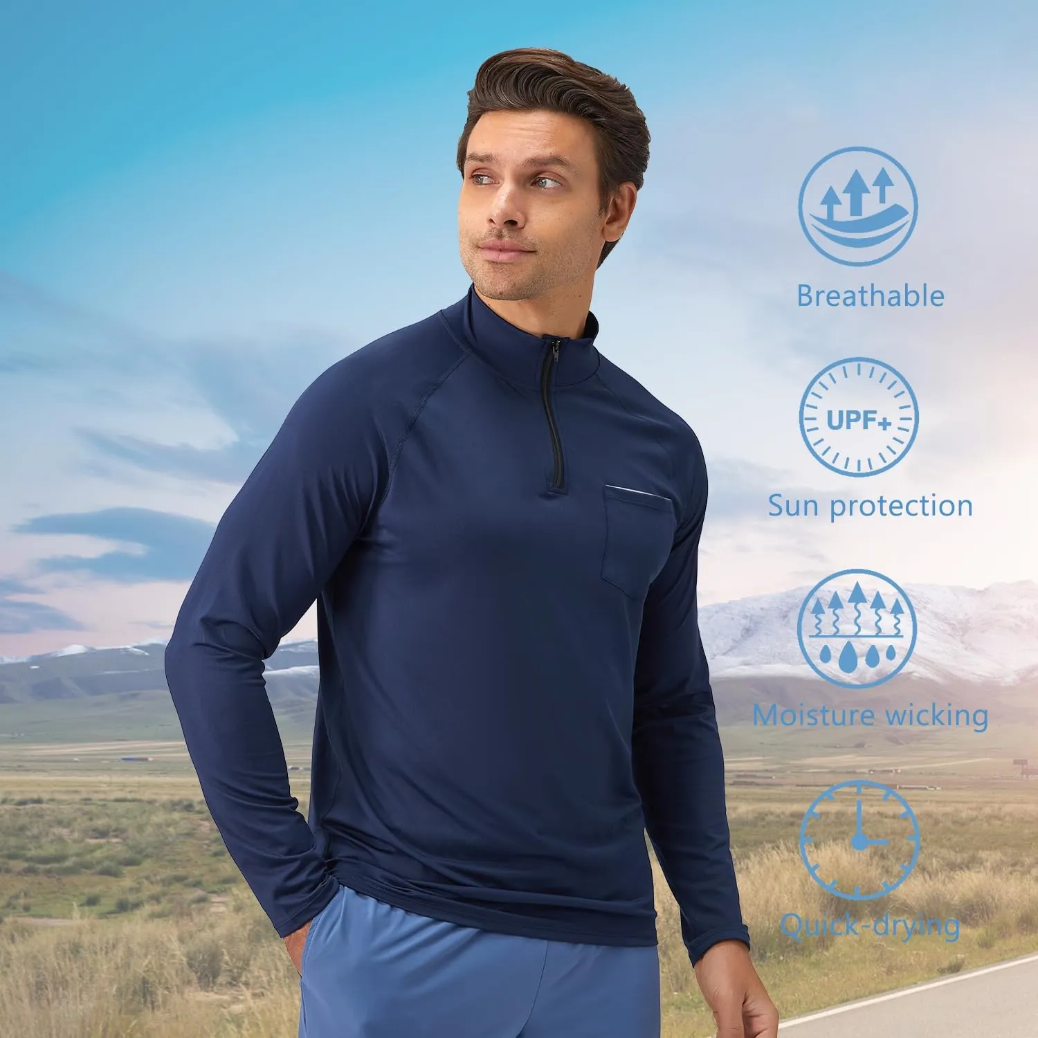 Men's Quarter Zip Pullover Long Sleeve Golf Shirts 1/4 Half Zip Sweatshirts for Golf Polo Fishing Athletic
