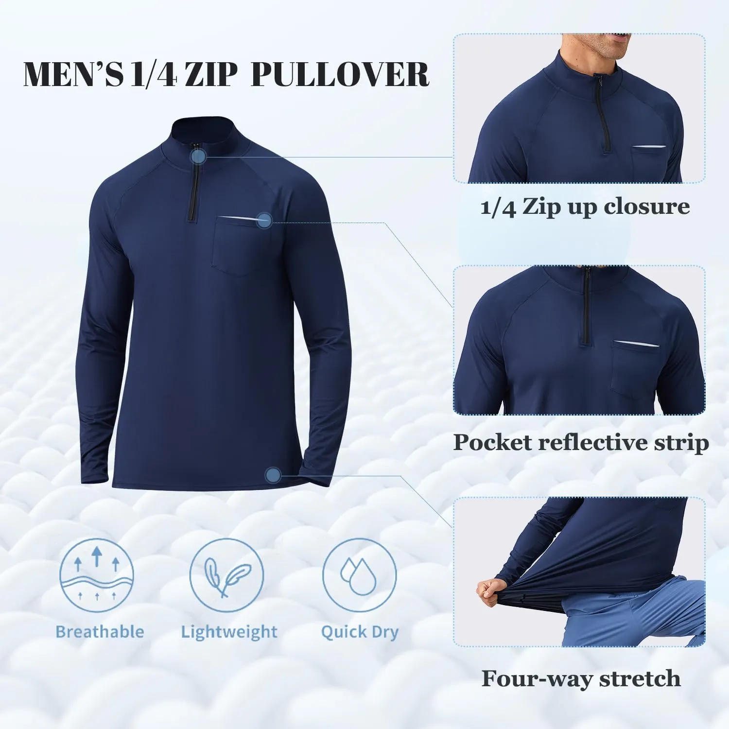 Men's Quarter Zip Pullover Long Sleeve Golf Shirts 1/4 Half Zip Sweatshirts for Golf Polo Fishing Athletic
