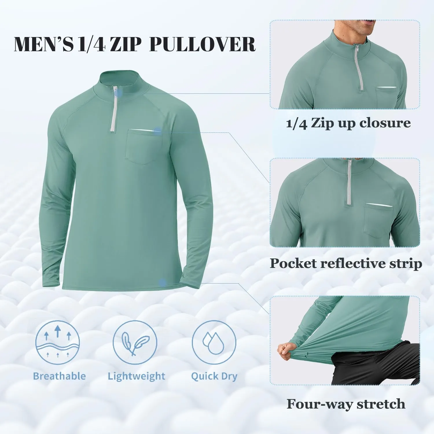 Men's Quarter Zip Pullover Long Sleeve Golf Shirts 1/4 Half Zip Sweatshirts for Golf Polo Fishing Athletic